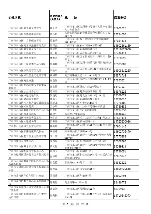 2011年广州一些企业负责人联系方式