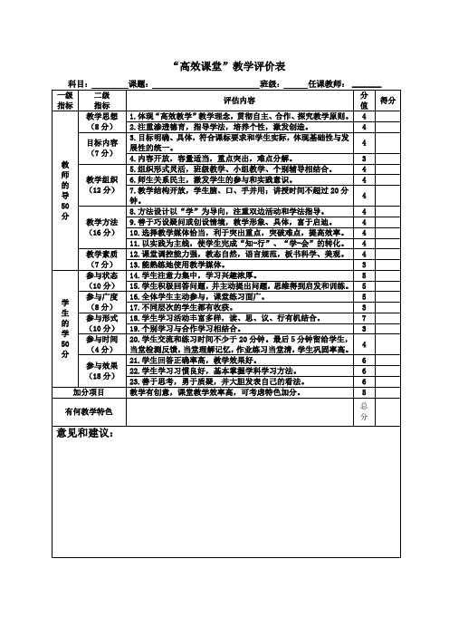 “高效课堂”教学评价表