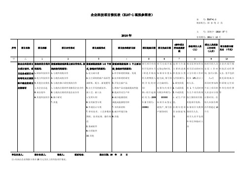 企业科技项目情况表B107-1 B107-2