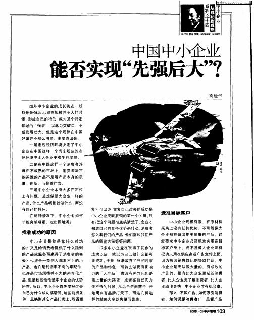 中国中小企业:能否实现“先强后大”?