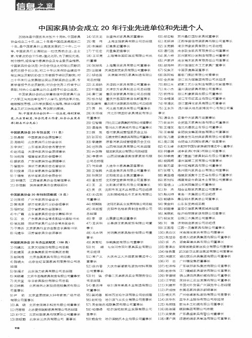 中国家具协会成立20年行业先进单位和先进个人