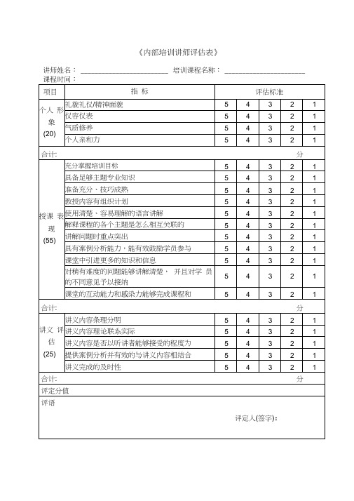 《内部培训讲师评估表》