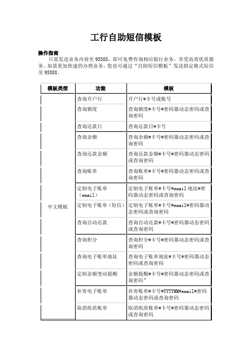 中国工商银行自助短信银行指令大全