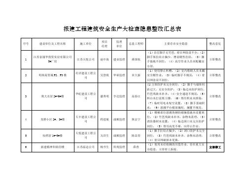 报建工程建筑安全生产大检查隐患整改汇总表