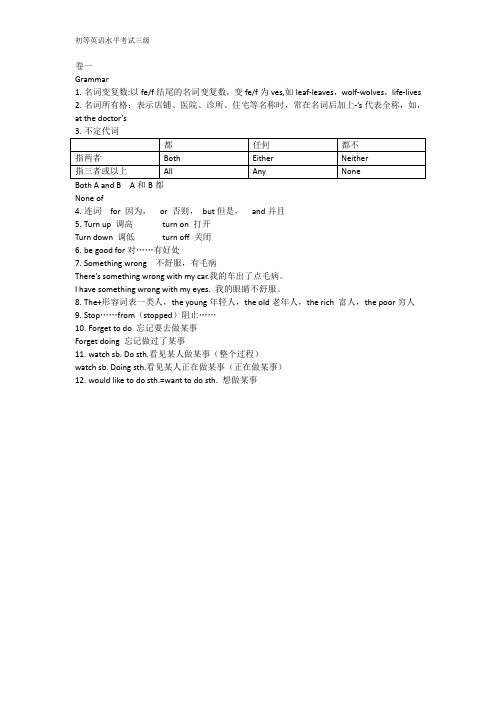 天津英语水平考试三级模拟试题语法1