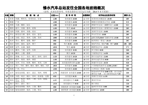 修水汽车总站发往全国各地班线概况