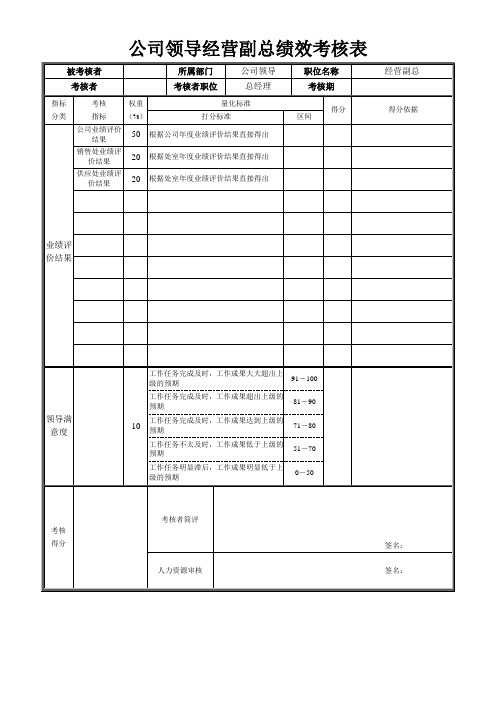 公司领导经营副总绩效考核表