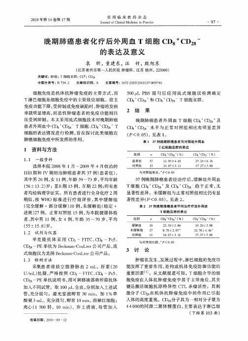 晚期肺癌患者化疗后外周血T细胞CD8 +CD28 -的表达及意义