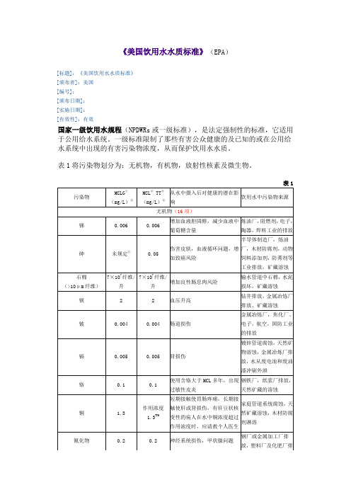 美国饮用水水质标准EA