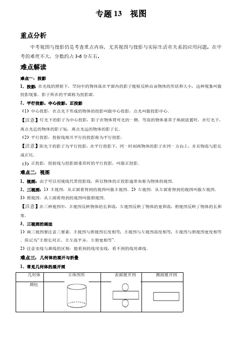 初中数学中考二轮复习重难突破专题13 视图(含答案)