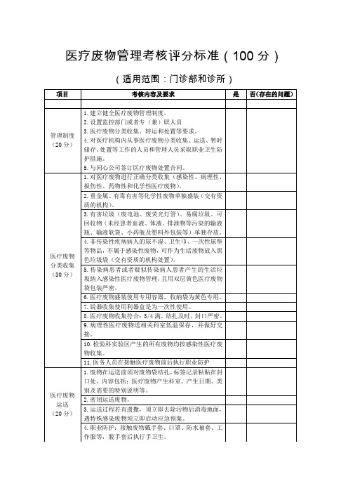 医疗废物管理考核评分标准