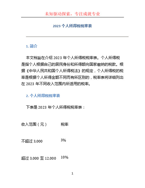 2023个人所得税税率表