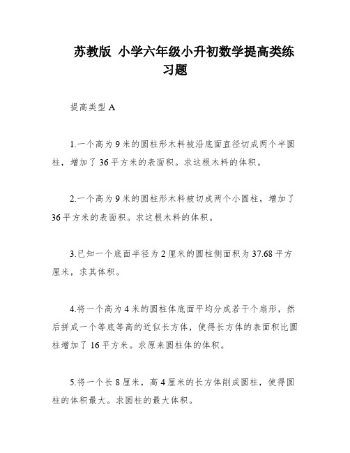 苏教版 小学六年级小升初数学提高类练习题