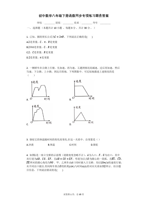 初中数学八年级下册函数同步专项练习题含答案