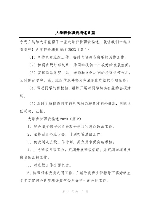 大学班长职责描述5篇