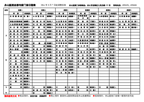 舟医住院部专家门诊日程表