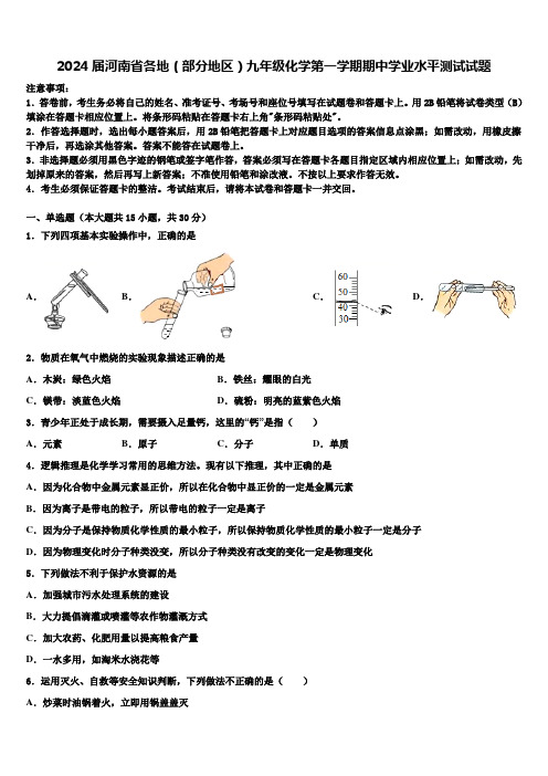 2024届河南省各地(部分地区)九年级化学第一学期期中学业水平测试试题含解析