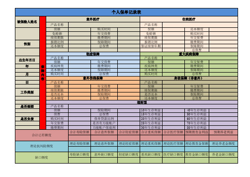 保险明细目录表(一人一份)