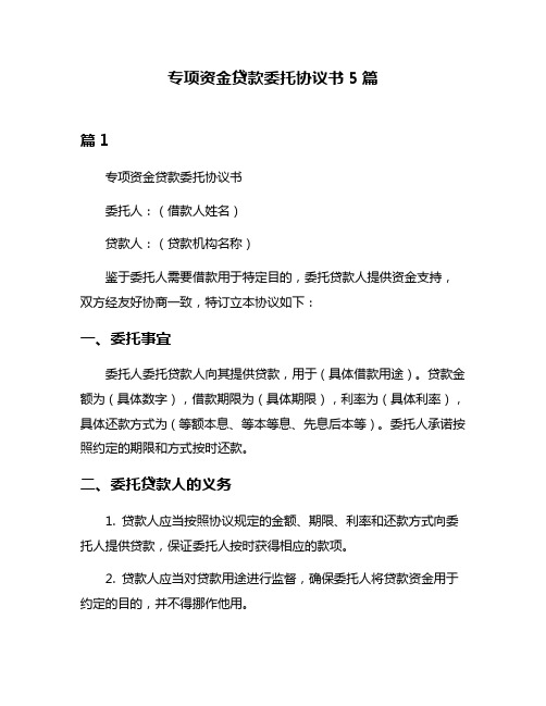 专项资金贷款委托协议书5篇