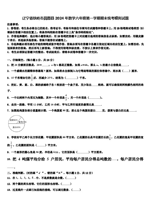 辽宁省铁岭市昌图县2024年数学六年级第一学期期末统考模拟试题含解析