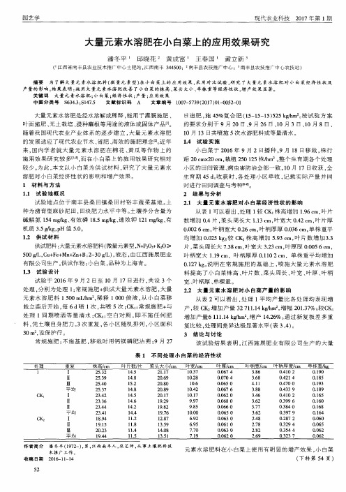 大量元素水溶肥在小白菜上的应用效果研究