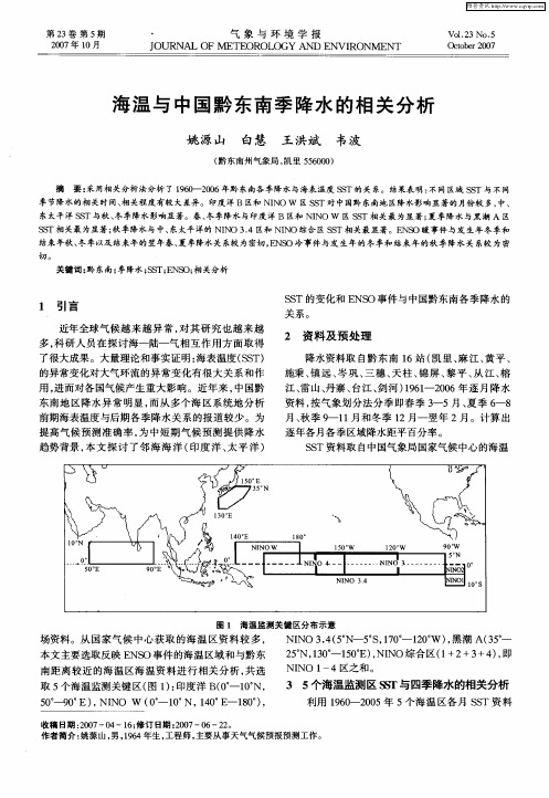 海温与中国黔东南季降水的相关分析