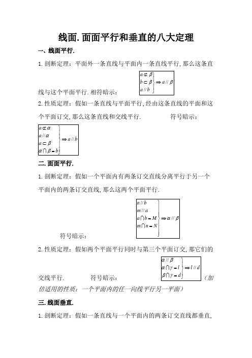 线面、面面平行和垂直的八大定理-平面八大定理