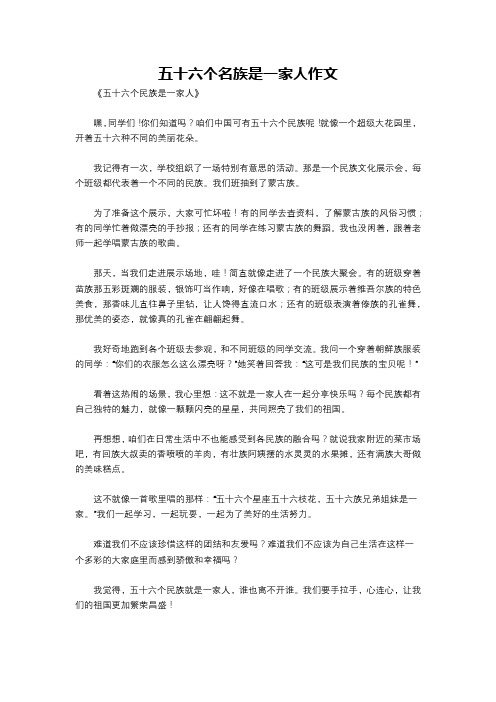 五十六个名族是一家人作文