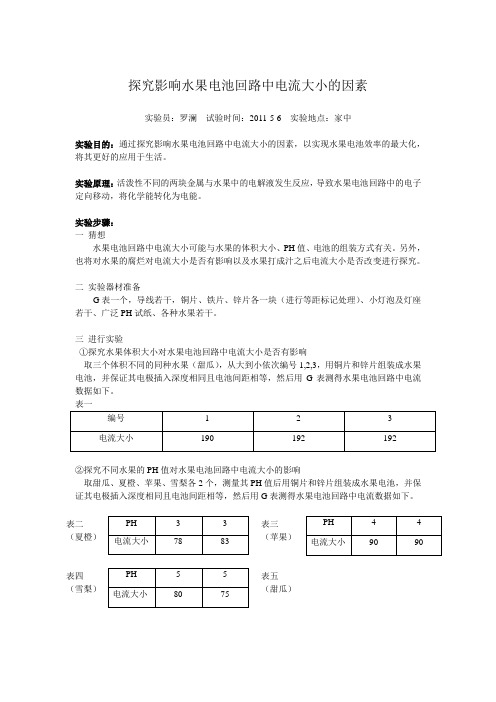 探究影响水果电池回路中电流大小的因素