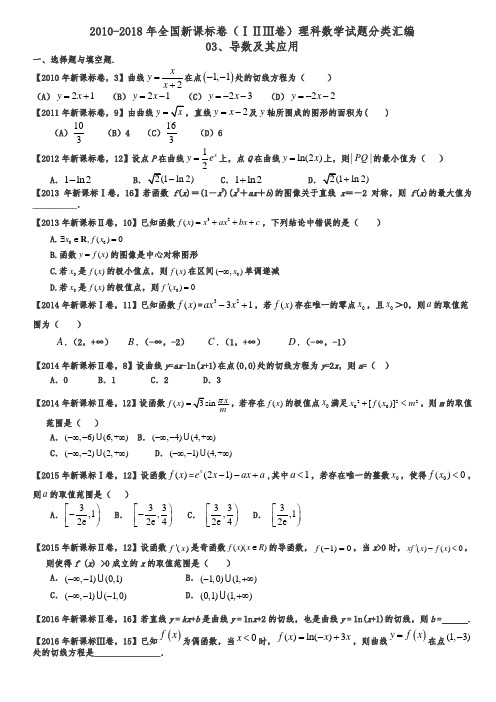 2010-2018年全国新课标卷(ⅠⅡⅢ卷)理科数学试题分类汇编——03、导数及其应用