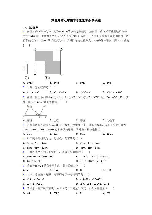 秦皇岛市七年级下学期期末数学试题