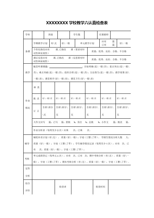 XX学校教学六认真检查表