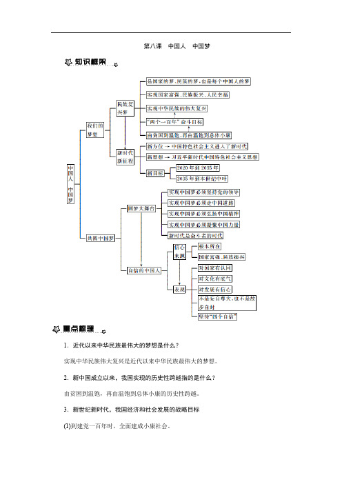 2018年秋部编人家版九年级上册道德与法治知识点梳理  第八课 中国人 中国梦