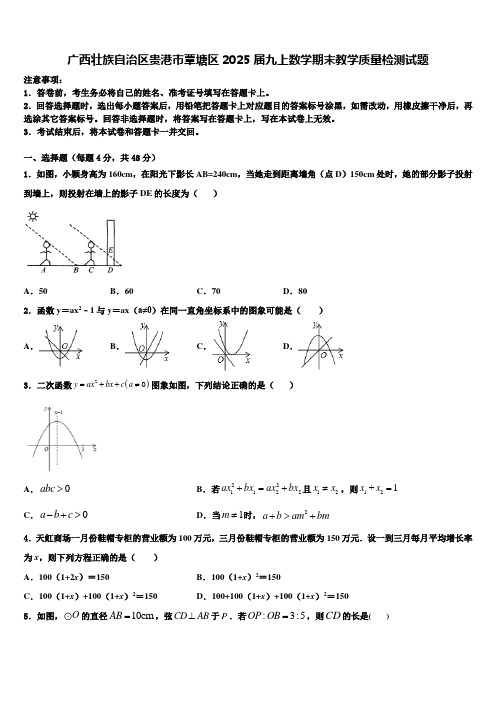 广西壮族自治区贵港市覃塘区2025届九上数学期末教学质量检测试题含解析