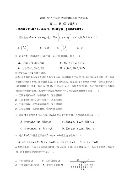 [高中数学试题]2016-2017学年高二上学期期中考试数学(理)试题