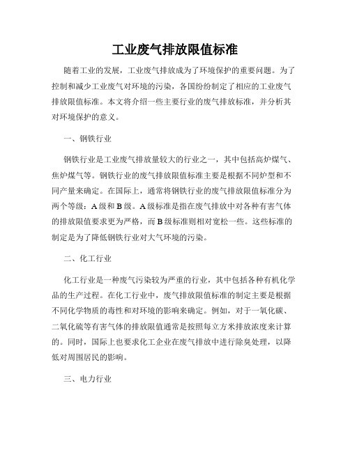 工业废气排放限值标准