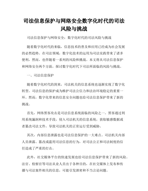 司法信息保护与网络安全数字化时代的司法风险与挑战