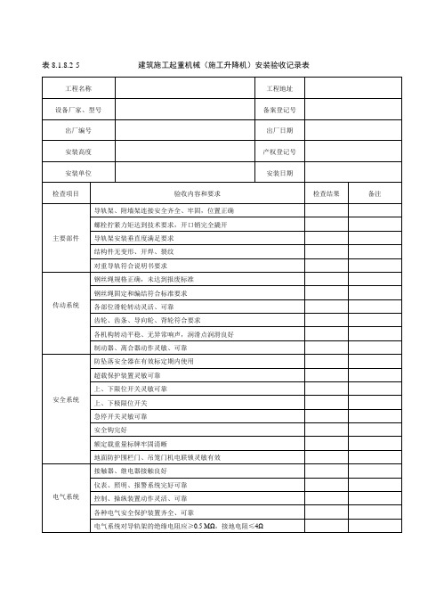 建筑施工起重机械(施工升降机)安装验收记录表