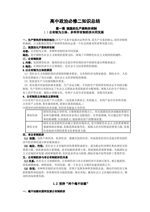 经济与社会知识点总结-2023-2024学年高中政治统编版必修二