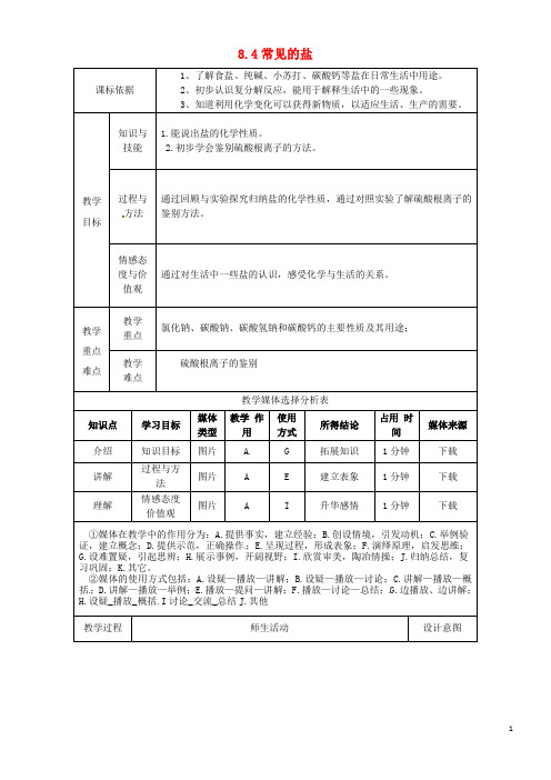 2020九年级化学下册 第八章 常见的酸、碱、盐 8.4 常见的盐教案2 (新版)粤教版