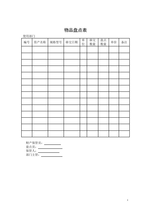 物品盘点表模板范文