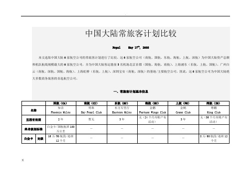 中国大陆常旅客计划比较