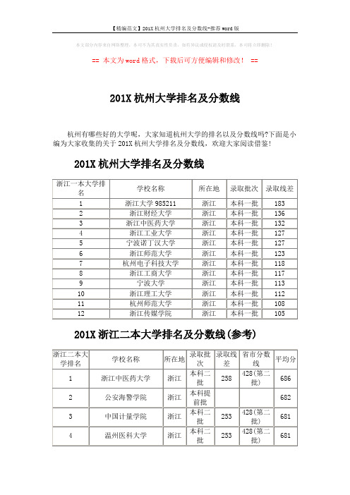 【精编范文】201X杭州大学排名及分数线-推荐word版 (4页)