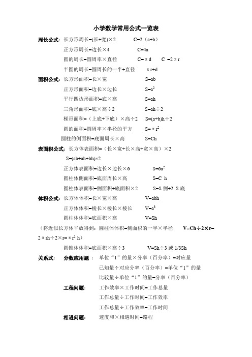 小学数学常用公式一览表