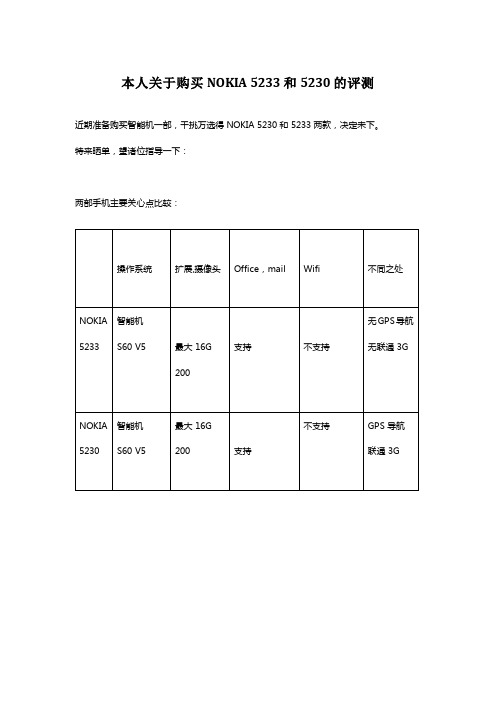 本人关于购买NOKIA 5233和5230的评测