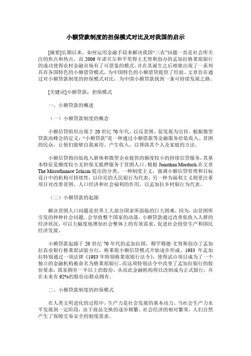 小额贷款制度的担保模式对比及对我国的启示