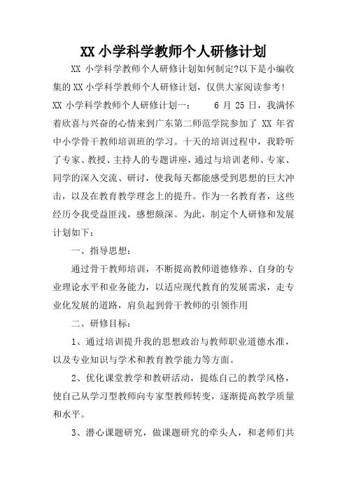 XX小学科学教师个人研修计划