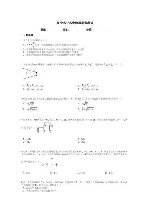 辽宁高一高中物理期末考试带答案解析
