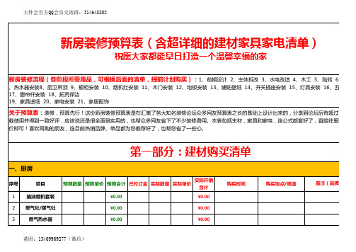 新房装修预算表(含超详细的建材家具家电清单)