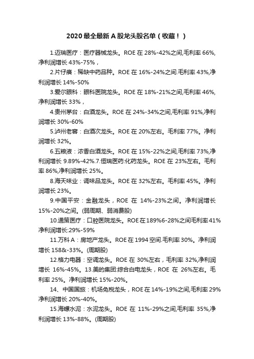 2020最全最新A股龙头股名单（收藏！）